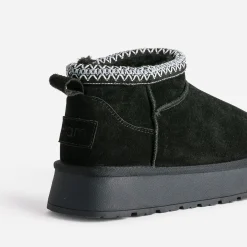 Boots noir cuir velours fourré à plateforme