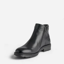 Boots noir en cuir à double zip