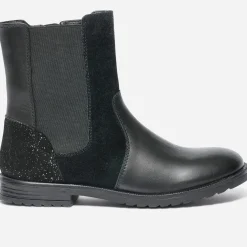 Boots noir en cuir et cuir velours