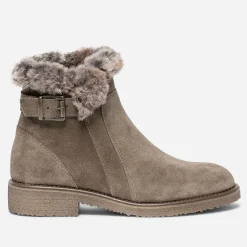 Boots taupe en cuir velours fourré