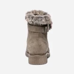 Boots taupe en cuir velours fourré