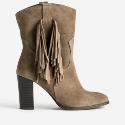 Boots TEXTO taupe cuir velours à franges