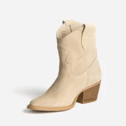 Boots Western TEXTO beige cuir velours éco-conçu