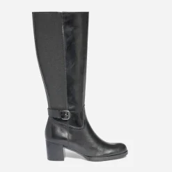 Botte à talon noire en cuir pour mollet fin