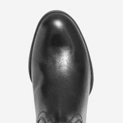 Botte à talon noire en cuir pour mollet large