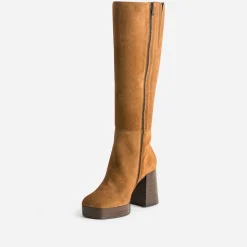 Botte cognac en cuir à plateforme pour mollets fins