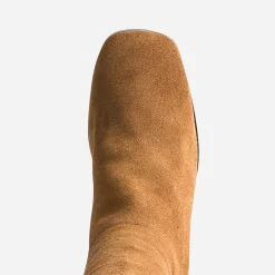 Botte cognac en cuir à plateforme pour mollets fins