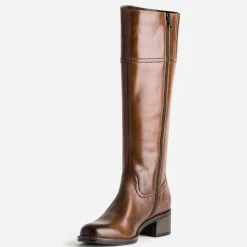 Botte cognac en cuir forme cavalière