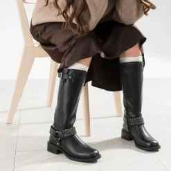 Botte de motard TEXTO noire bride à strass