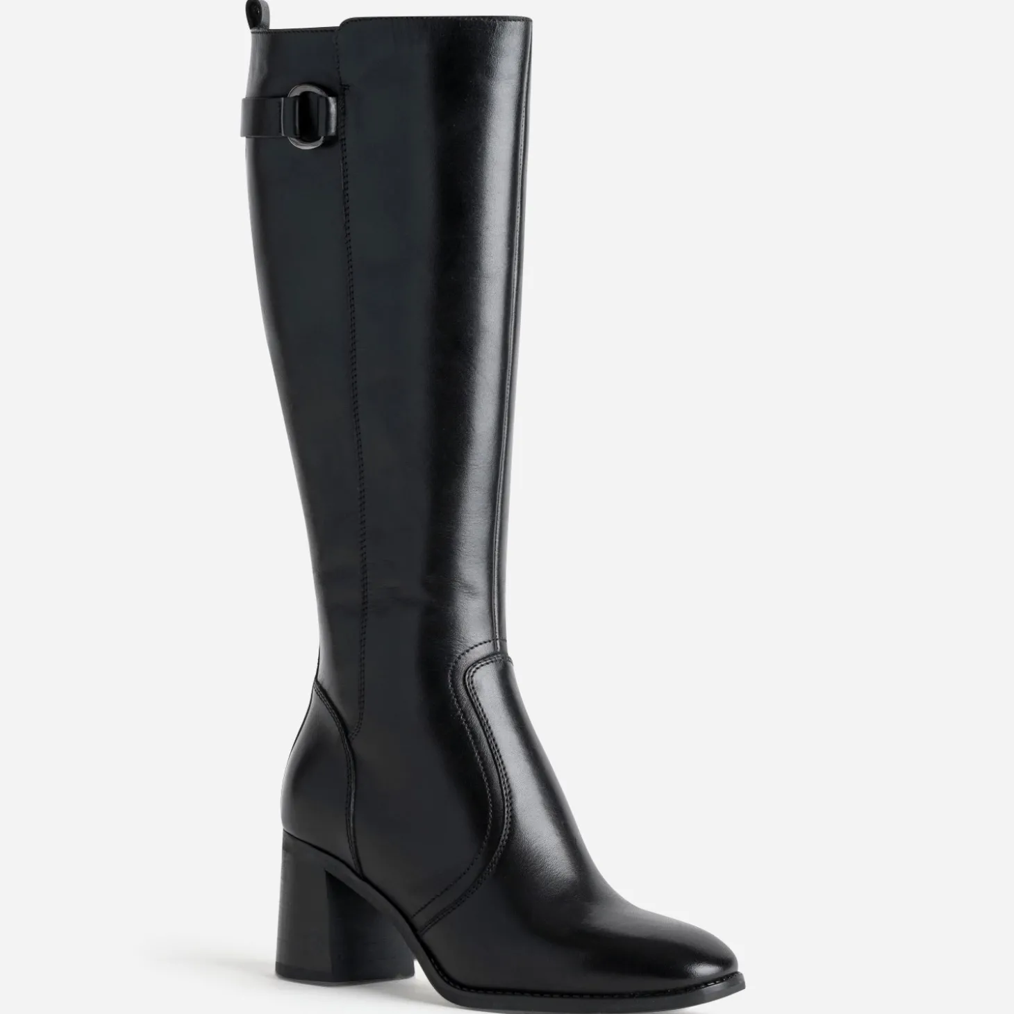 Botte noire en cuir décor anneau