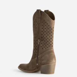 Botte santiag TEXTO taupe cuir velours ajouré