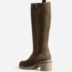 Botte taupe cuir velours semelle effet crêpe