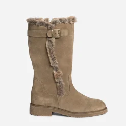 Botte taupe en cuir velours fourré