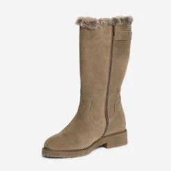 Botte taupe en cuir velours fourré