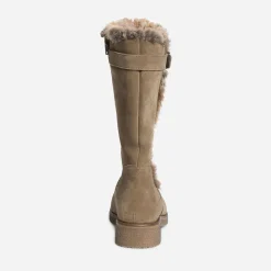 Botte taupe en cuir velours fourré