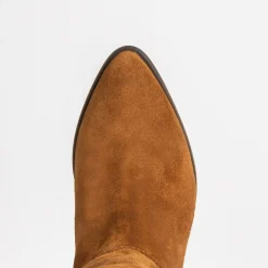 Botte TEXTO camel en cuir velours à tige plissée