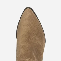 Botte TEXTO taupe en cuir velours éco-conçu à tige plissée