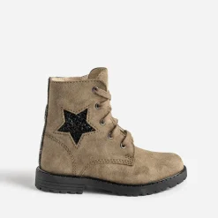 Bottine BUGGY éco-conçue kaki en cuir velours décor étoile