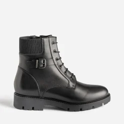Bottine BUGGY noire éco-conçue cuir décor boucle