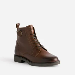 Bottine cognac cuir détails perforés