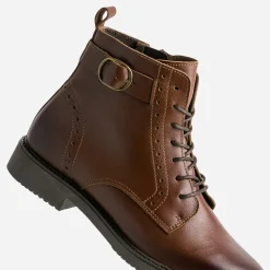 Bottine cognac cuir détails perforés