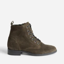 Bottine kaki en cuir velours