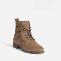 Bottine taupe cuir velours à lacet