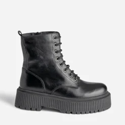 Bottine TEXTO noire en cuir à semelle plateforme