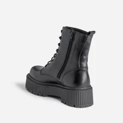 Bottine TEXTO noire en cuir à semelle plateforme