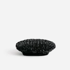 Béret TEXTO noir en velours brodé sequins