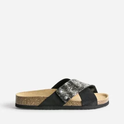 Brides amovibles noires en cuir effet python doré