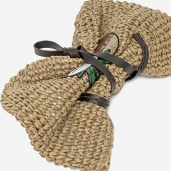 Cabas beige effet raphia à patch noix de coco