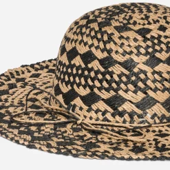 Capeline TEXTO beige et noire tressée