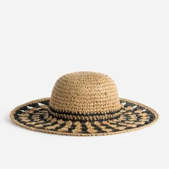 Capeline TEXTO beige et noire paille papier ajourée