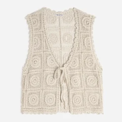 Cardigan sans manches TEXTO beige crochet