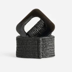 Ceinture noire tressée boucle résine