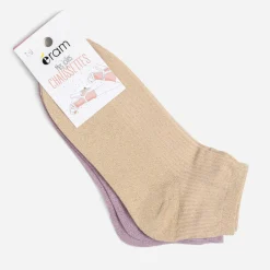 Chaussettes courtes beige et rose pailletées