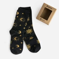 Chaussettes noires jacquard motifs dorés