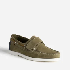 Chaussure-bateau kaki cuir nubuck scratch