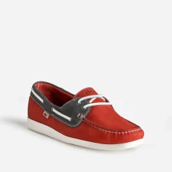 Chaussure-bateau TBS rouge et marine cuir nubuck