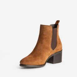 Chelsea boots camel en cuir velours