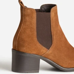 Chelsea boots camel en cuir velours