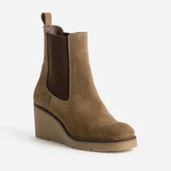 Chelsea boots compensé taupe cuir velours
