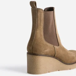 Chelsea boots compensé taupe cuir velours