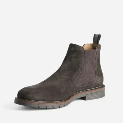 Chelsea boots marron foncé en cuir velours