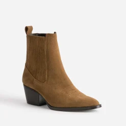 Chelsea boots santiags camel éco-conçu en cuir velours