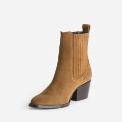 Chelsea boots santiags camel éco-conçu en cuir velours