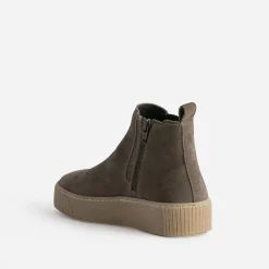 Chelsea boots taupe cuir velours semelle effet crêpe