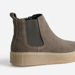 Chelsea boots taupe cuir velours semelle effet crêpe