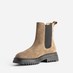 Chelsea boots TEXTO beige foncé en cuir velours